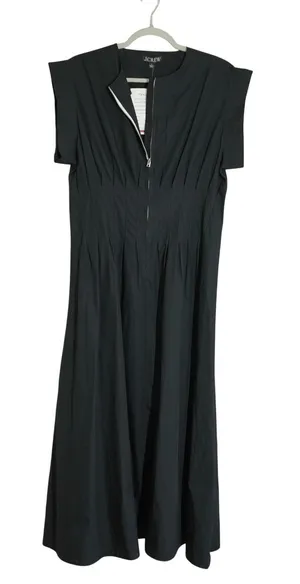 J. Crew Size Small Black Cotton Poplin Zip Front Pintuck Waist Midi Dress Preppy thumbnail 1