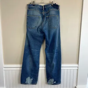 Zara Studio Wide Leg Distressed High Rise Jeans Blue Size S thumbnail 3