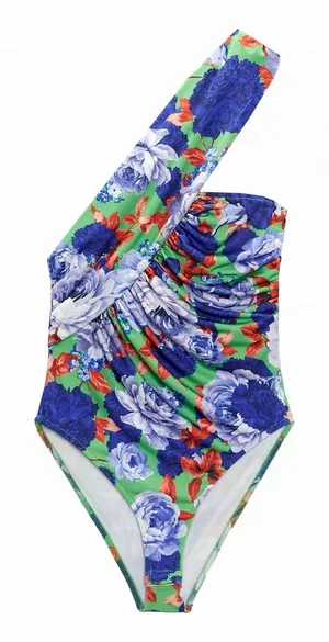 ZARA body kwiatowe bodysuit One-Shoulder Green Floral Small thumbnail 1