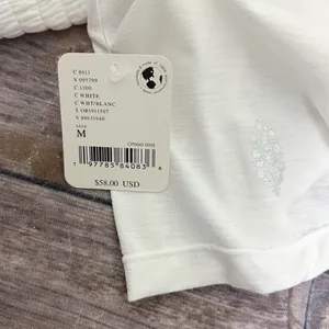 Free People Movement White Smocking Hot Wide Neck Open Back Short Sleeve Top New thumbnail 6