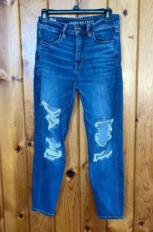 American Eagle Outfitters High Rise Blue Jeans with Distressing jegging thumbnail 1