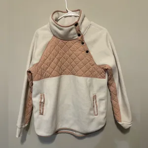 Abercrombie & Fitch Asymmetrical Snap Fleece Pullover White Blush Pink Size M thumbnail 1