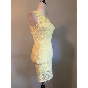 Forever21 Yellow Floral Lace y2k dainty boho Bodycon KneeLength Dress Small NWT thumbnail 2