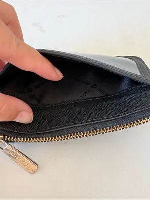 Michael Kors Jet Set Small Zip Black Leather Wallet Coin Pouch Card Holder 5x3.5 thumbnail 9