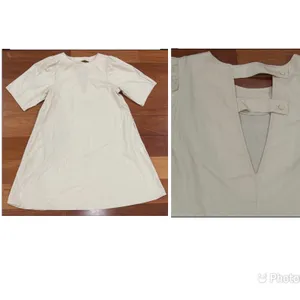 ING9 Short Puff‎ Sleeve Mini Dress Womens Beige Open Back Pockets OS One Size thumbnail 2