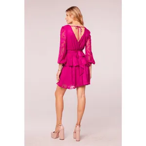 Band of the Free Kiss Me Fuchsia Peplum Romantic Boho Garden Mini Dress M thumbnail 6