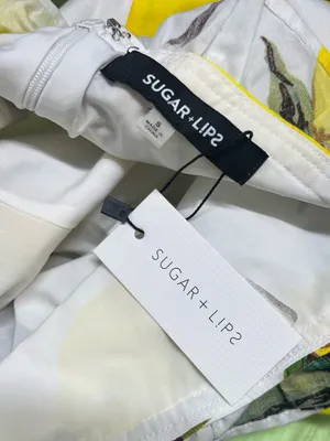 NEW Sugar Lips Lemon print Off Shoulder maxi midi Dress size small 100% cotton thumbnail 2