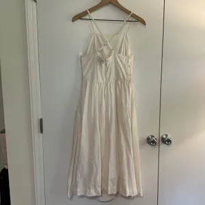 Abercrombie & Fitch | Women's White Linen Square Neck Cross Back Midi Dress, M thumbnail 4