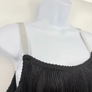 Black Flapper Fringe Dress Sz S Silver straps Party Gatsby Roaring 20s Tiered thumbnail 4