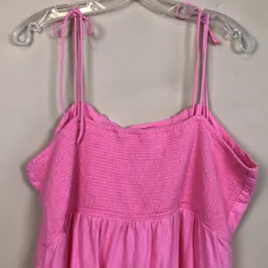 Old Navy Women’s Linen Blend Hot Pink Tie Strap Smocked Back Mini Dress thumbnail 6
