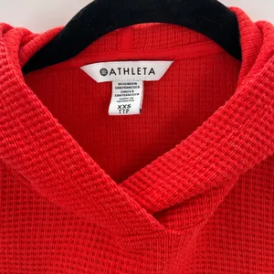 Athleta Womens Red Waffle Knit‎ Oversied Baggy Cropped Hoodie Sweatshirt XXS thumbnail 4