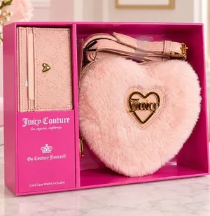 Juicy Couture Heart Faux Fur Crossbody Taffy Pink Card Case Box NWT thumbnail 1