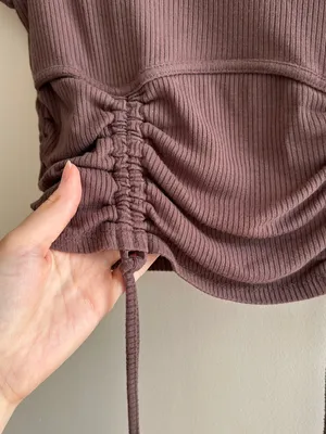 Garage Ribbed Cropped Tie Front Top, Casual Going Out Top, Brown, Size Medium thumbnail 7
