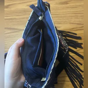 Raj Vegan Leather Navy Fringe Purse Crossbody Boho Western Woven Embroidered Bag thumbnail 5