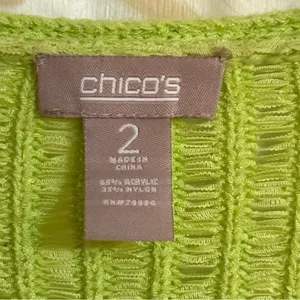 Chico's Green Cardigan with Ribbed Texture and Three-Quarter Sleeves thumbnail 3
