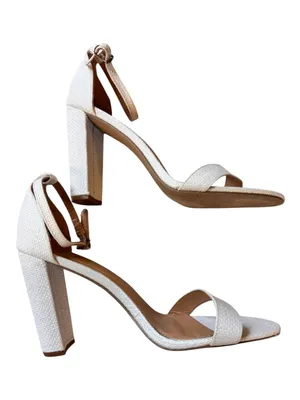Lorelai Block Heel Sandals Womens 8.5 White Textured Open Toe Ankle Strap thumbnail 2