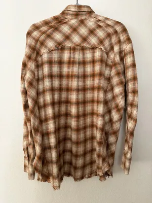 BDG Urban Outfitters Brown Plaid Distressed Flannel Button-Down Shirt thumbnail 6