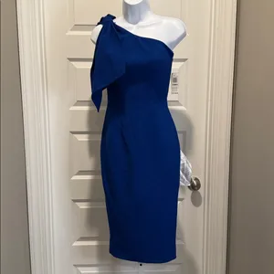 Dress the‎ Population Cobalt Blue One Shoulder Bow Sheath Dress XXS NWT Wedding thumbnail 4