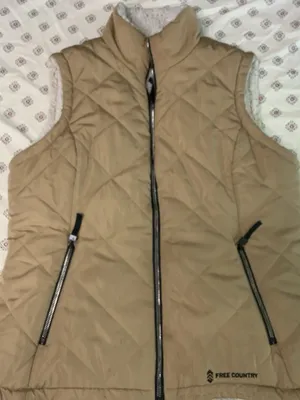 Free Country Women's Quilted Vest Tan Zip Up Large Outerwear Coat Sleeveless thumbnail 1
