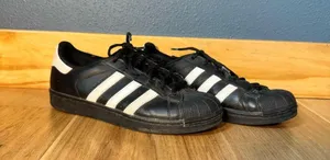Adidas Shell Toe Leather Black and White Stripe Sneakers Men’s Size 6.5/Womens 8 thumbnail 2