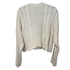 Naadam Wool Cashmere Cable Knit Cropped Sweater Cream Ivory Medium thumbnail 4