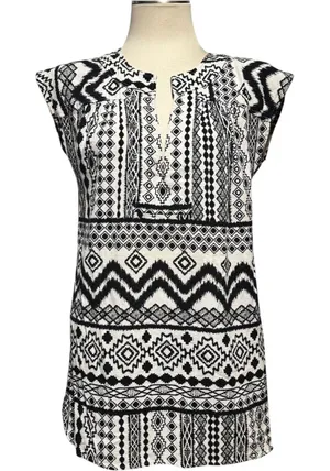 Madewell 100% Cotton Sleeveless Tunic Top Black Tribal Print Small thumbnail 1