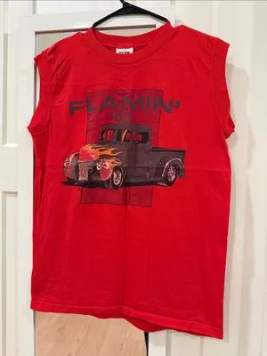 Vintage Red Unisex Red Sleeveless "Flamin' 40" Graphic Tee Size Medium thumbnail 1