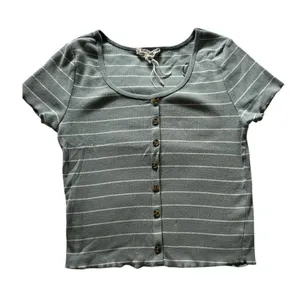 Pink Rose Blue and white striped crop top size M #stripes thumbnail 1