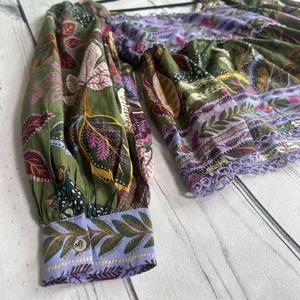 Farm Rio Blouse Top XS Green Jungle Fairy Boho Botanical Tropical‎ Praire Resort thumbnail 7