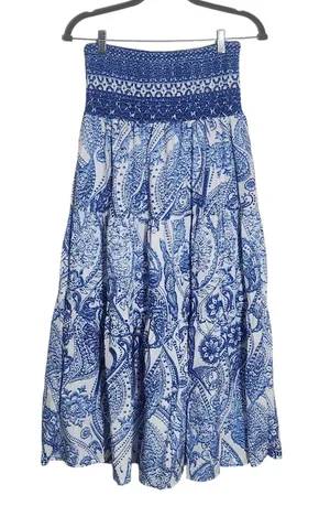 Shein Blue and White Floral Paisley Maxi Skirt Size Medium NWOT thumbnail 1