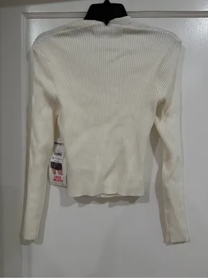 Celebrity Pink Cream Ribbed Open Cardigan with Long Sleeves thumbnail 7