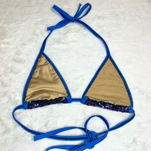 Royal Blue Sequin Triangle String Bikini Top Size Small thumbnail 8