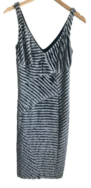 Nicole Miller Mini‎ Dress Women M Gray Black Ripple Bodycon Rave Y2K Retro Club thumbnail 1