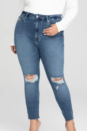 Good American Good Waist Crop Raw Edge High Rise Skinny Jeans Plus Size 22 NWT thumbnail 1