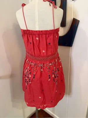 Abercrombie & Fitch Coral Tie-Shoulder Embroidered Mini Dress Sz S thumbnail 2