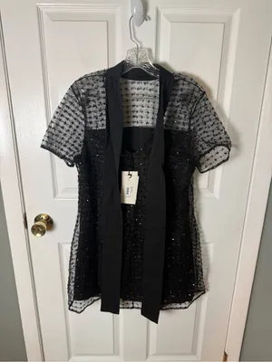 Staud Mini Ilana Dress in Stardust Onyx Black L thumbnail 4