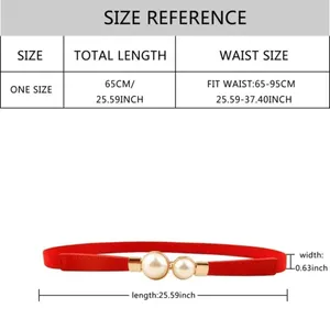 Red & gold pearl‎ belt Imitation Pearl Pair Buckle Thin Belt Monochrome Elastic thumbnail 10