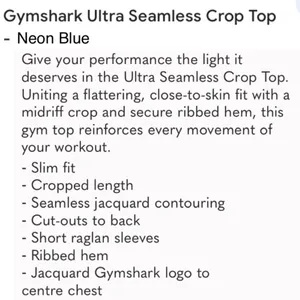 GYMSHARK Neon Blue Ultra Seamless Crop Top Size S thumbnail 13