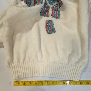 Vintage Kenneth Too‎ Ivory Aztec Pullover Sweater Turquoise Embellished Sz S/M thumbnail 8