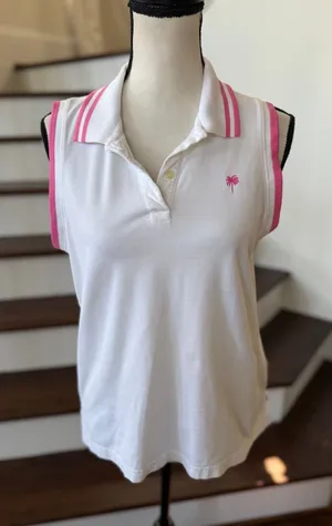 Vintage Lilly Pulitzer White Label Pink Palm Tree Sleeveless Polo Tank Golf thumbnail 1