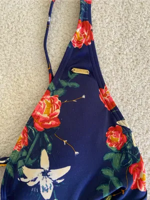 Roxy Navy Floral beach Bikini with Pink and Yellow Accents thumbnail 3