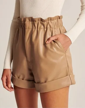 Abercrombie and Fitch Shorts Faux Vegan Leather High Waist Camel‎ Tan Size Large thumbnail 1