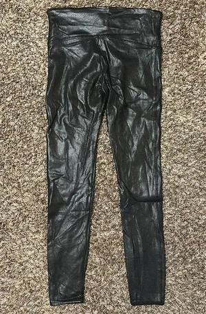 SPANX Faux Leather Leggings Black Pebbled Large thumbnail 2