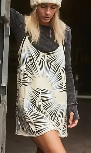 Free People Hot Shot Mini Printed Dress Romper Sunrise Geo Combo Size Small NWT thumbnail 1