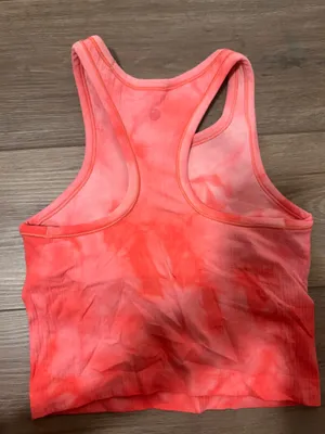 Lululemon Ebb to Street Cropped Racerback Tank Top Marble Dye Raspberry Cresm thumbnail 4