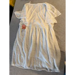 Arula White Swiss Dot Mini Dress NWT Size B 2X V-Neck Ruffle Sleeve Ivory thumbnail 4