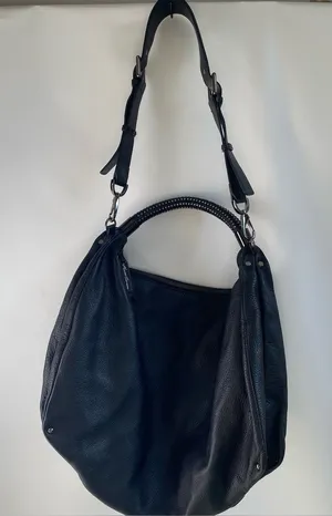 Y2K Kenneth Cole black pebbled leather slouchy hobo studded handle shoulder bag thumbnail 1