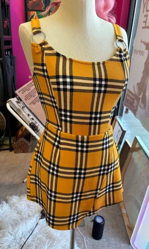 No‎ Boundaries Yellow Plaid Skort Romper O-Ring Straps Small 3-5 thumbnail 1