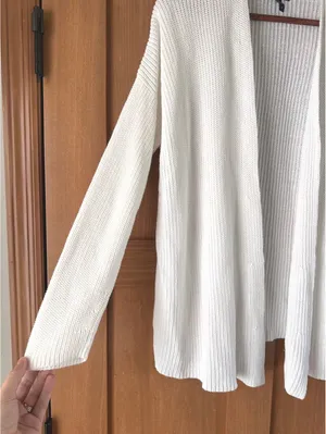 Eileen Fisher Organic Linen Cotton Ivory Knit Open Front Cardigan Women’s Large thumbnail 2