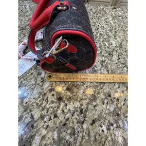 Nanette Lepore Brown and Red Barrel Handbag Heart Shape Cherry Accents thumbnail 11